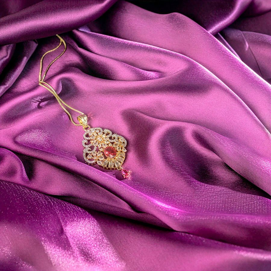 Red Wine Gold Lightweight American Diamond Pendant Set for Women for Occasion and Party Wear (MI - PEN - 006 - RD - GD) - The Indian Mudra