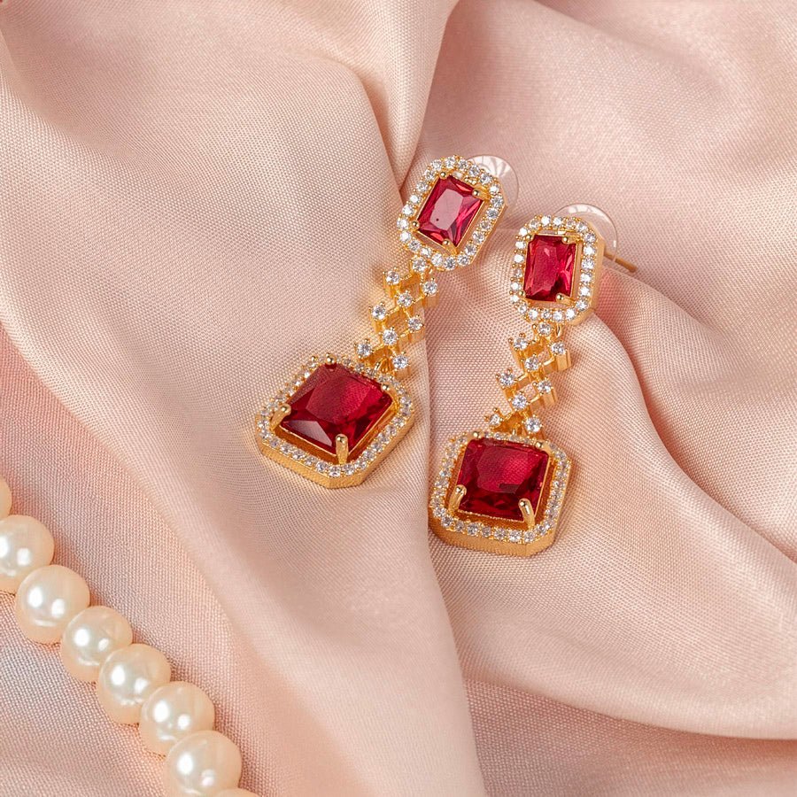 Red Wine Gold Short Lightweight American Diamond Necklace Set for Women for Occasion and Party Wear (MC - NS - 008 - RD - GD) - The Indian Mudra