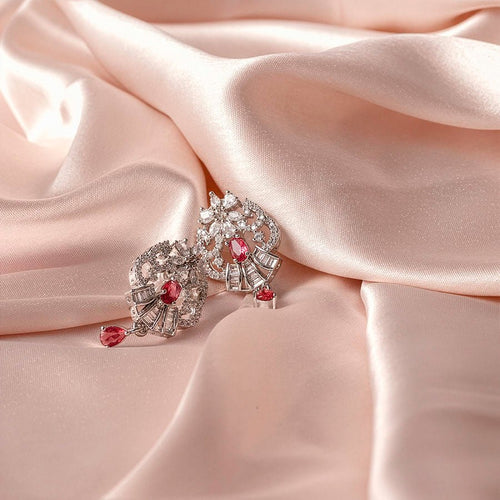 Red Wine Silver Lightweight American Diamond Pendant Set for Women for Occasion and Party Wear (MI - PEN - 006 - RD - SL) - The Indian Mudra