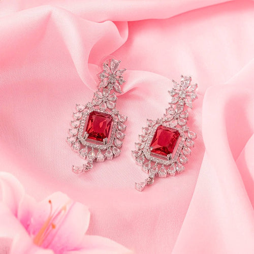 Red Wine Silver Lightweight Short American Diamond Necklace Set for Women for Occasion and Party Wear (MC - NS - 009 - RD - SL) - The Indian Mudra