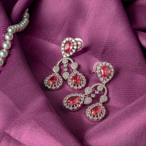 Red Wine  Silver Short Lightweight American Diamond Necklace Set for Women for Occasion and Party Wear (MC-NS-005-RD-SL)