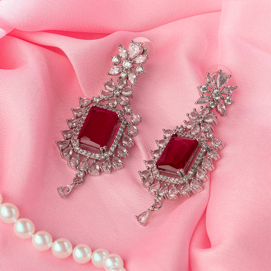 Ruby Red Silver Short Lightweight American Diamond Necklace Set for Women for Occasion and Party Wear (MC-NS-009-RB-SL)
