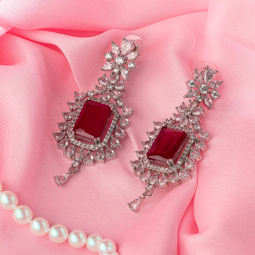 Ruby Red Silver Short Lightweight American Diamond Necklace Set for Women for Occasion and Party Wear (MC-NS-009-RB-SL)