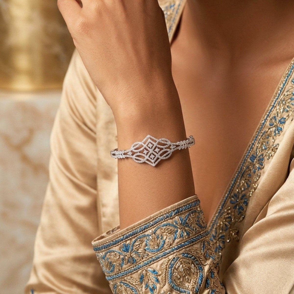 Silver Polish Bracelet Party Wear American Diamond for Women (MI-BR-007-AD-SL) - The Indian Mudra