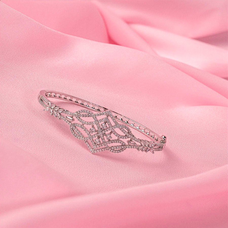 Silver Polish Bracelet Party Wear American Diamond for Women (MI-BR-007-AD-SL) - The Indian Mudra