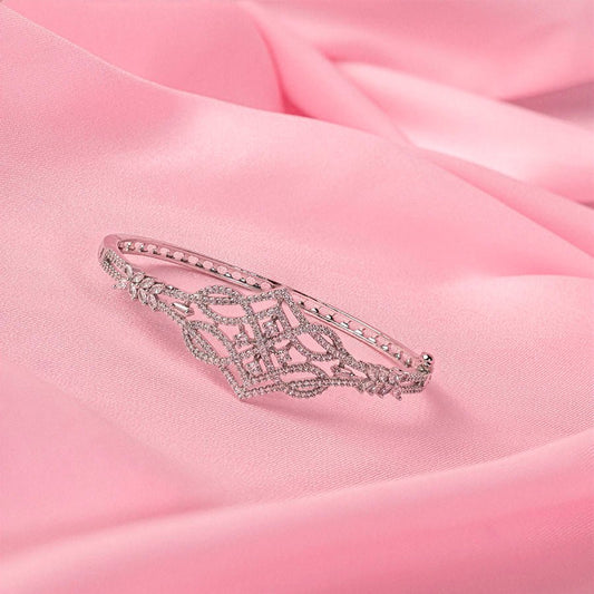 Silver Polish Bracelet Party Wear American Diamond for Women (MI-BR-007-AD-SL) - The Indian Mudra