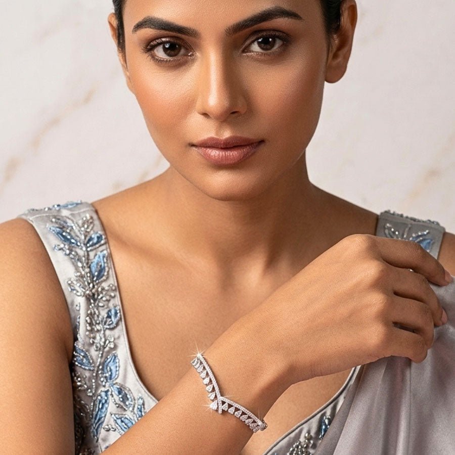 Silver Polish Lightweight American Diamond Bracelet for Women for Occasion and Party Wear (MI-BR-004-AD-SL) - The Indian Mudra