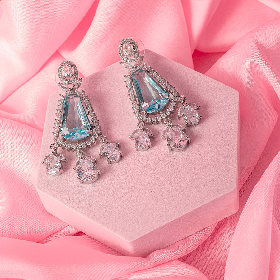 Sky Blue Silver Short Lightweight American Diamond Necklace Set for Women for Occasion and Party Wear (MC-NS-012-BL-SL)