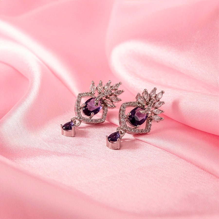 Violet American Diamond Lightweight Pendant Set for Women for Occasion and Party Wear (MI - PEN - 004 - PUR - SL) - The Indian Mudra