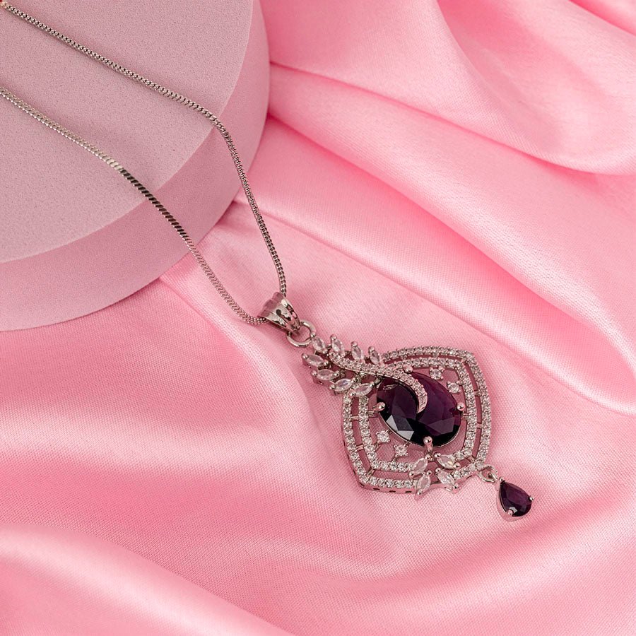 Violet American Diamond Lightweight Pendant Set for Women for Occasion and Party Wear (MI - PEN - 004 - PUR - SL) - The Indian Mudra