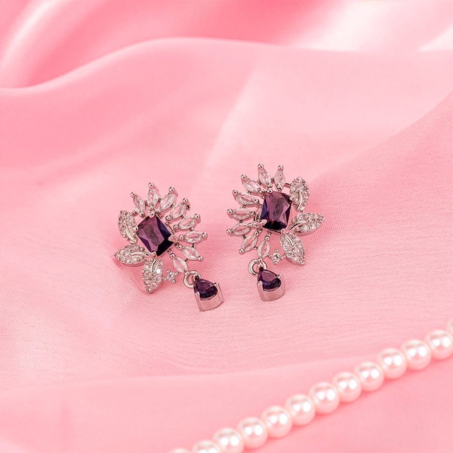 Violet Silver Lightweight American Diamond Pendant Set for Women for Occasion and Party Wear (MI - PEN - 002 - AM - SL) - The Indian Mudra