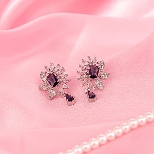 Violet Silver Lightweight American Diamond Pendant Set for Women for Occasion and Party Wear (MI - PEN - 002 - AM - SL) - The Indian Mudra