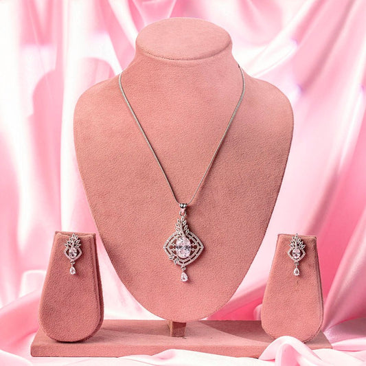 White American Diamond Lightweight Pendant Set for Women for Occasion and Party Wear (MI - PEN - 004 - AD - SL) - The Indian Mudra