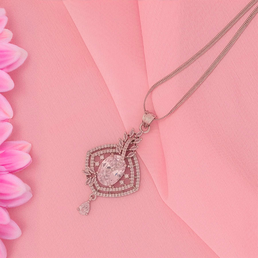 White American Diamond Lightweight Pendant Set for Women for Occasion and Party Wear (MI - PEN - 004 - AD - SL) - The Indian Mudra