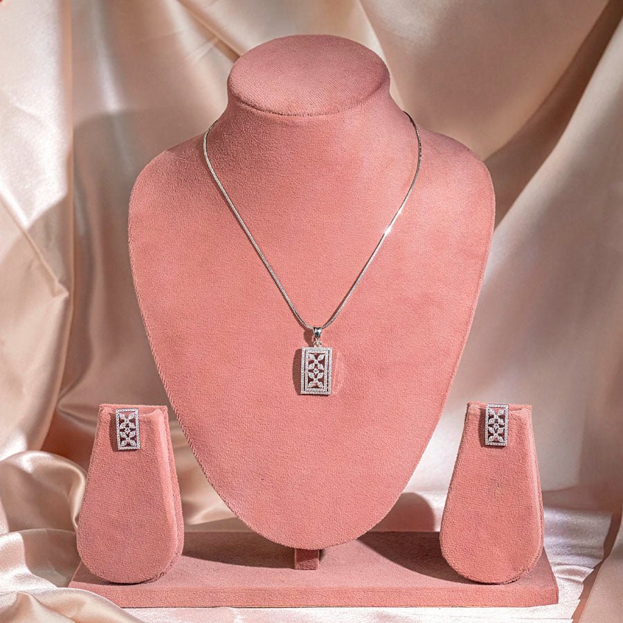 White American Diamond Lightweight Pendant Set of for Women for Occasion and Party Wear (MI - PEN - 005 - W - AD - SL) - The Indian Mudra