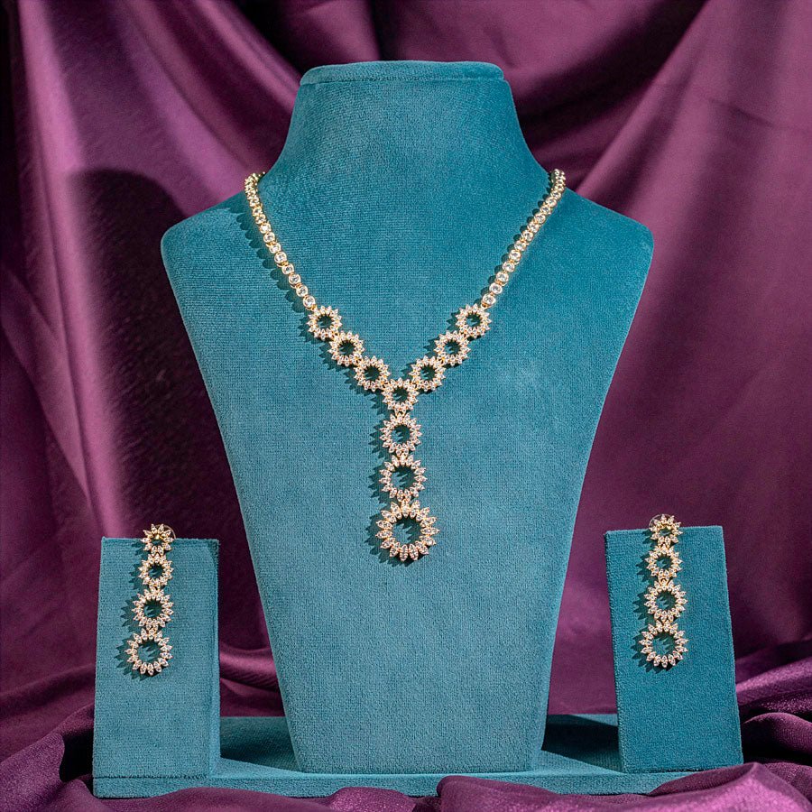 White Gold Lightweight Short American Diamond Necklace Set for Women for Occasion and Party Wear (MC - NS - 004 - AD - GD) - The Indian Mudra