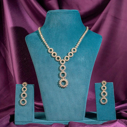 White Gold Lightweight Short American Diamond Necklace Set for Women for Occasion and Party Wear (MC - NS - 004 - AD - GD) - The Indian Mudra