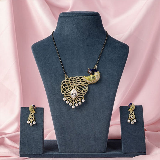 White Gold Pendant Set Lightweight American Diamond for Women for Occasion and Party Wear (MI - PEN - 007 - AD - GD) - The Indian Mudra