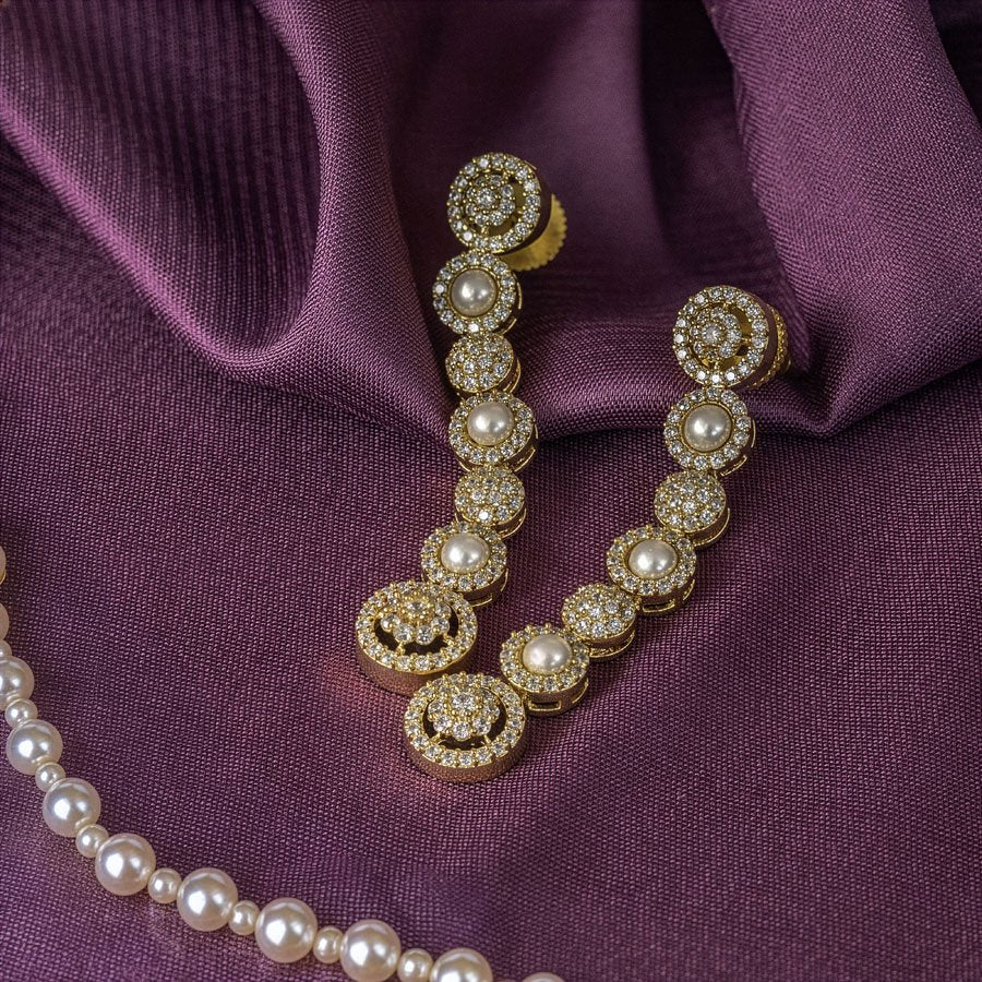White Gold Polish Double Layered American Diamond Necklace Set for Women for Occasion and Party Wear (MC - NS - 025 - AD - GD - 1) - The Indian Mudra
