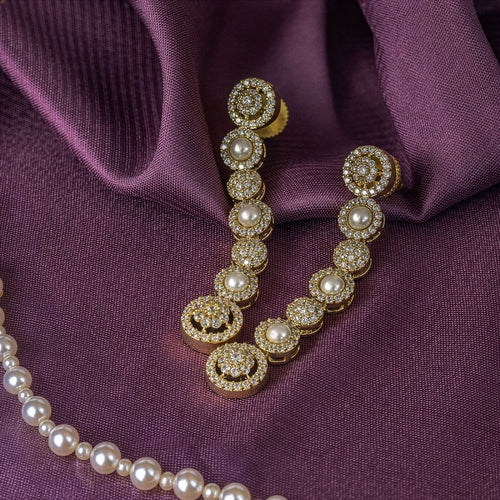 White Gold Polish Double Layered American Diamond Necklace Set for Women for Occasion and Party Wear (MC - NS - 025 - AD - GD - 1) - The Indian Mudra