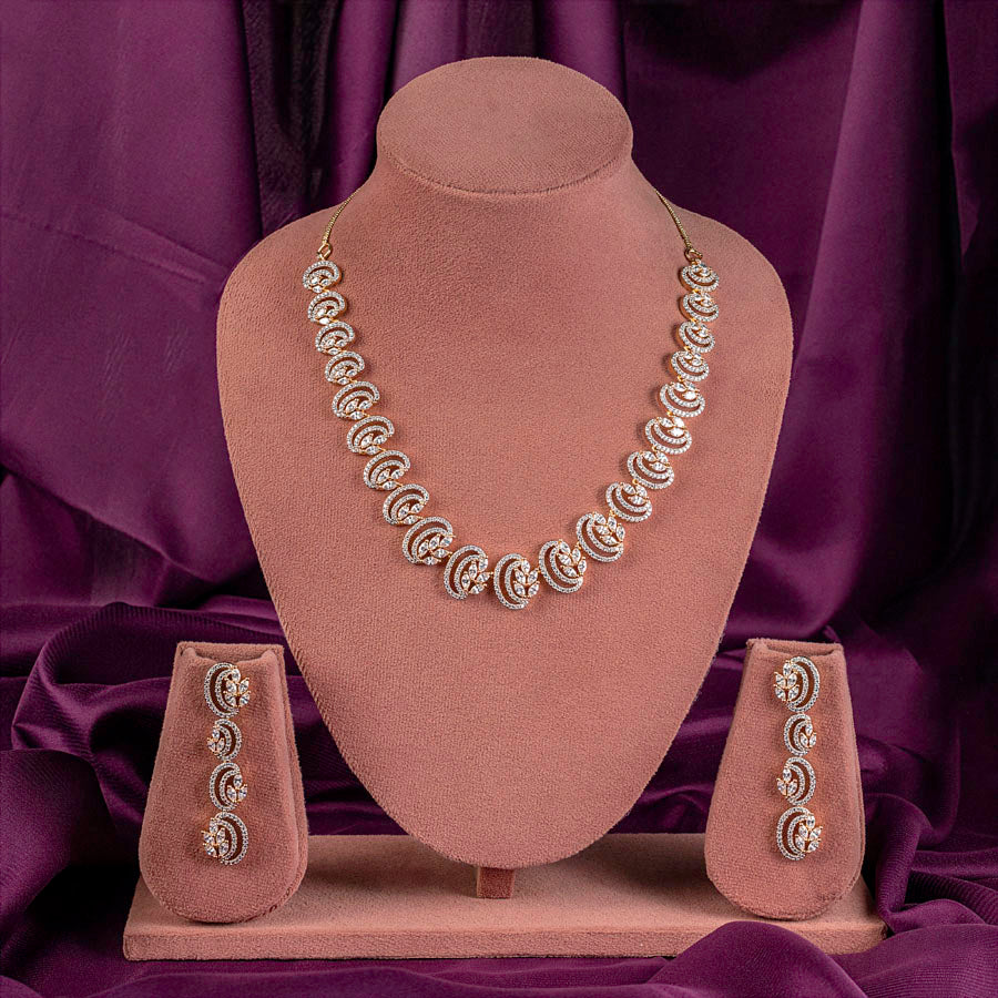 White Gold Polish Short Lightweight American Diamond Necklace Set for Women for Occasion and Party Wear (MC-NS-027-AD-GD)