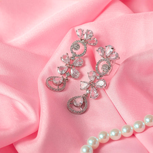 White Lightweight Short Silver American Diamond Necklace Set for Women for Occasion and Party Wear (MC-NS-015-AD-SL)