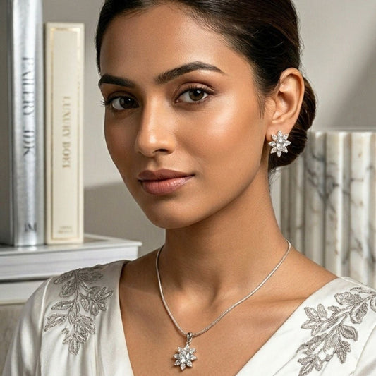 White Pendant Set Lightweight American Diamond for Women for Occasion and Party Wear (MI - PEN - 003 - AD - SL) - The Indian Mudra