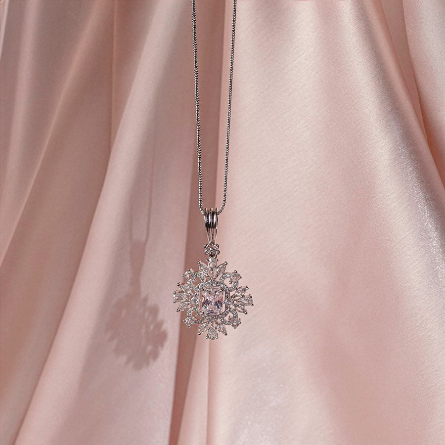 White Pendant Set Of American Diamond Light weight for Women for Occasion and Party Wear (MI - PEN - 006 - AD - SL) - The Indian Mudra