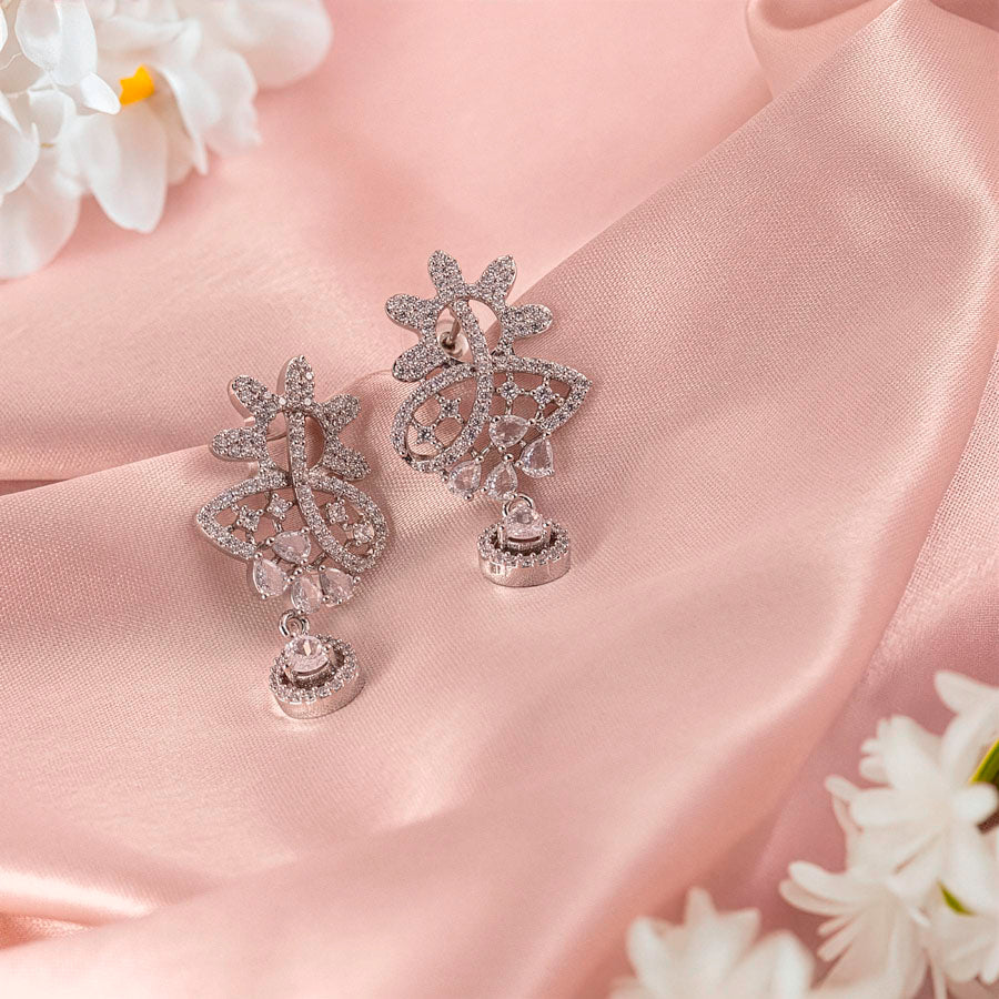 White Pendant Set of American Diamond Lightweight for Women for Occasion and Party Wear (MI - PEN - 005 - AD - SL) - The Indian Mudra