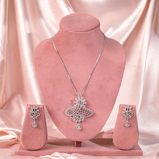 White Pendant Set of American Diamond Lightweight for Women for Occasion and Party Wear (MI - PEN - 005 - AD - SL) - The Indian Mudra