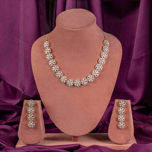 White Short Gold Polish Lightweight American Diamond Necklace Set for Women for Occasion and Party Wear (MC - NS - 028 - AD - GD) - The Indian Mudra