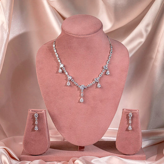 White Short lightweight American Diamond Necklace Set for Women for Occasion and Party Wear  (MI-NS-004-AD-SL )
