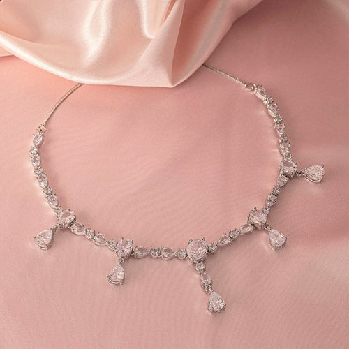 White Short lightweight American Diamond Necklace Set for Women for Occasion and Party Wear (MI - NS - 004 - AD - SL ) - The Indian Mudra