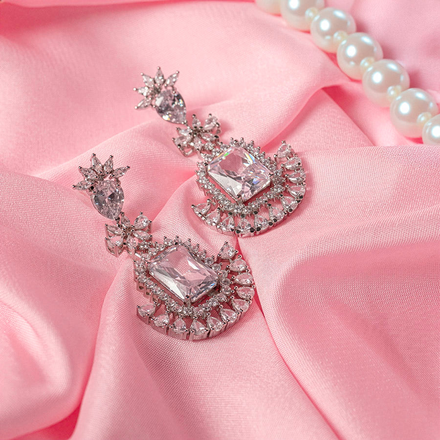 White Short Silver Lightweight American Diamond Necklace Set for Women for Occasion and Party Wear (MC-NS-014-AD-SL)