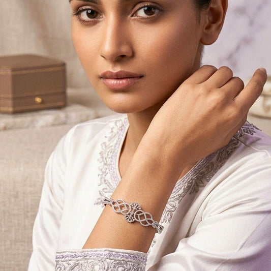 White Silver Lightweight American Diamond Bracelet for Women for Occasion and Party Wear (MI - BR - 006 - AD - SL) - The Indian Mudra