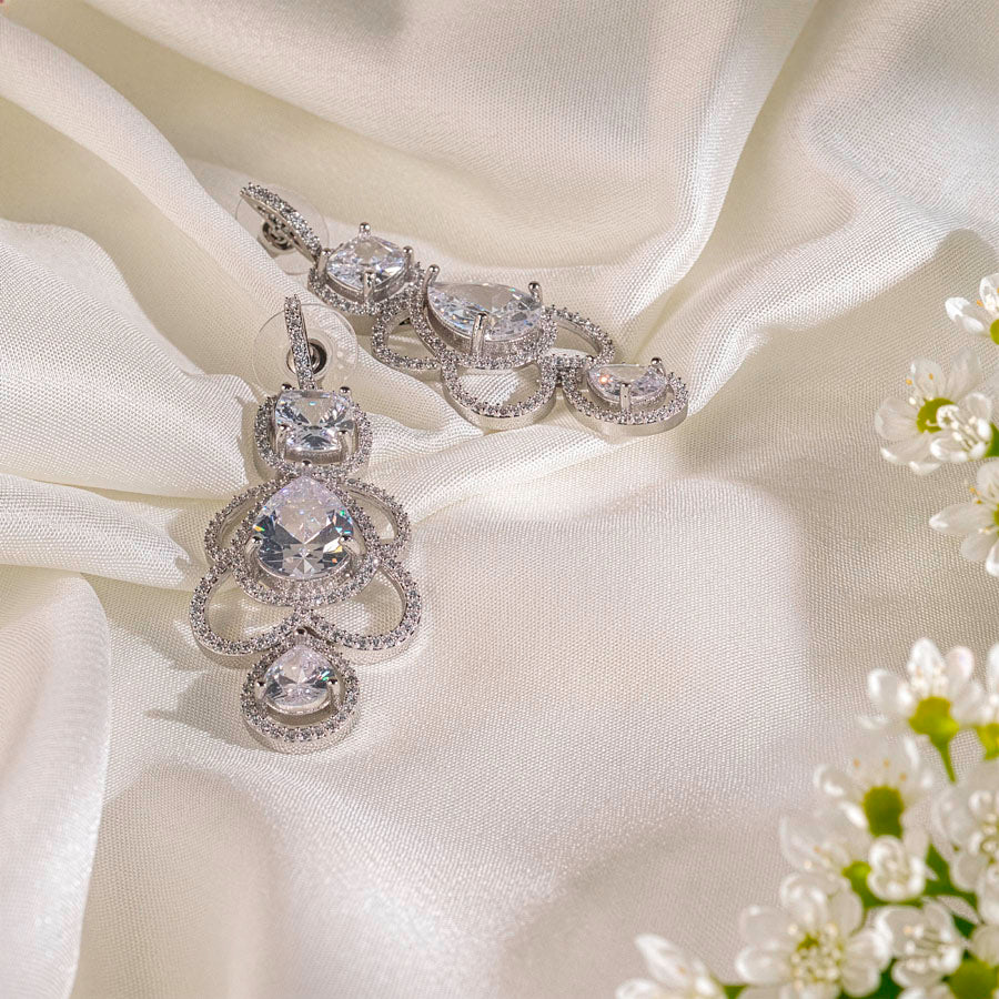 White Silver Polish Short Lightweight American Diamond Necklace Set for Occasion and Party Wear (MC-NS-022-AD-SL-1)