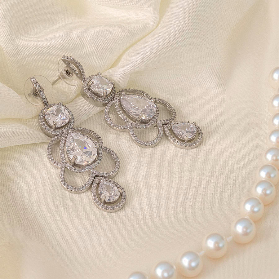 White Silver Polish Short Lightweight American Diamond Necklace Set for Occasion and Party Wear (MC-NS-022-AD-SL-1)