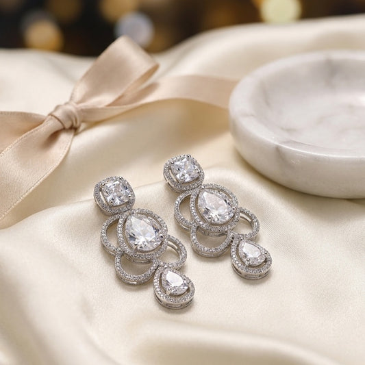 White Silver Polish Lightweight American Diamond Ear Rings for Women for Occasion and Party Wear (MC-ER-002-AD-SL)