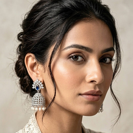 White Silver Lightweight American Diamond Earrings for Women for Occasion and Party Wear (MC-ER-001-AD-SL-1)