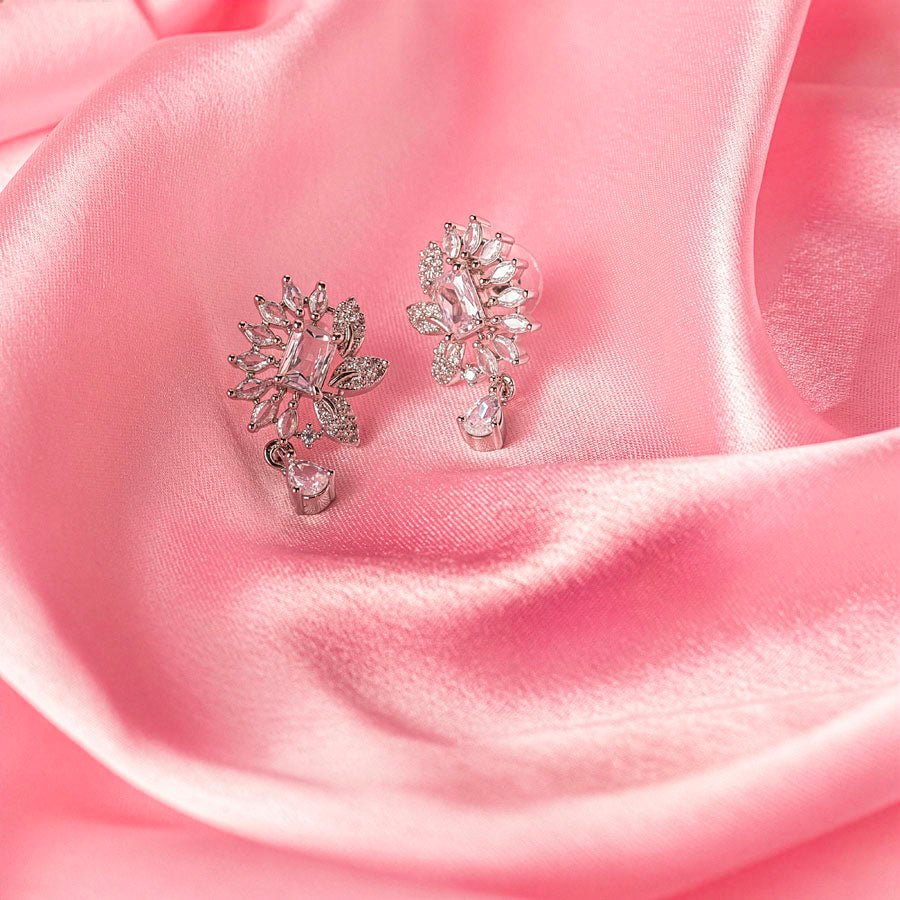 White Silver Polish American Diamond Pendant Set - The Indian Mudra
