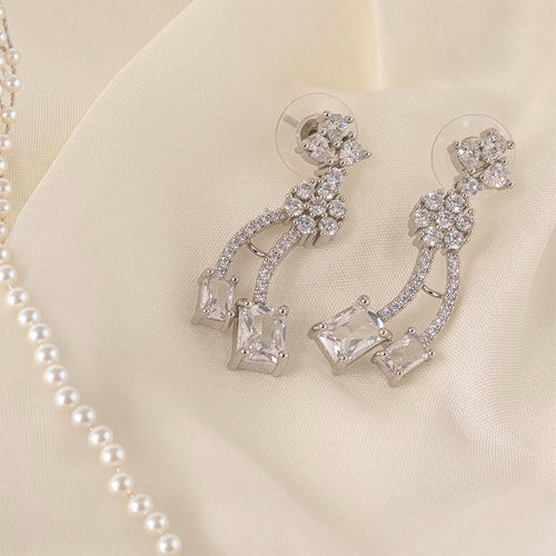 White Silver Polish Lightweight American Diamond Ear Rings for Women for Occasion and Party Wear (MC-ER-002-AD-SL) - The Indian Mudra
