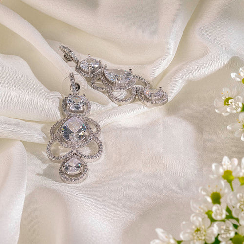 White Silver Polish Lightweight American Diamond Ear Rings for Women for Occasion and Party Wear (MC-ER-002-AD-SL) - The Indian Mudra