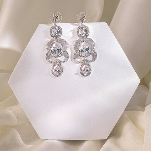 White Silver Polish Lightweight American Diamond Ear Rings for Women for Occasion and Party Wear (MC-ER-002-AD-SL) - The Indian Mudra