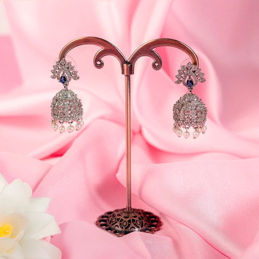 White Silver Polish Lightweight American Diamond Earrings for Women for Occasion and Party Wear (MC-ER-001-AD-SL-1) - The Indian Mudra