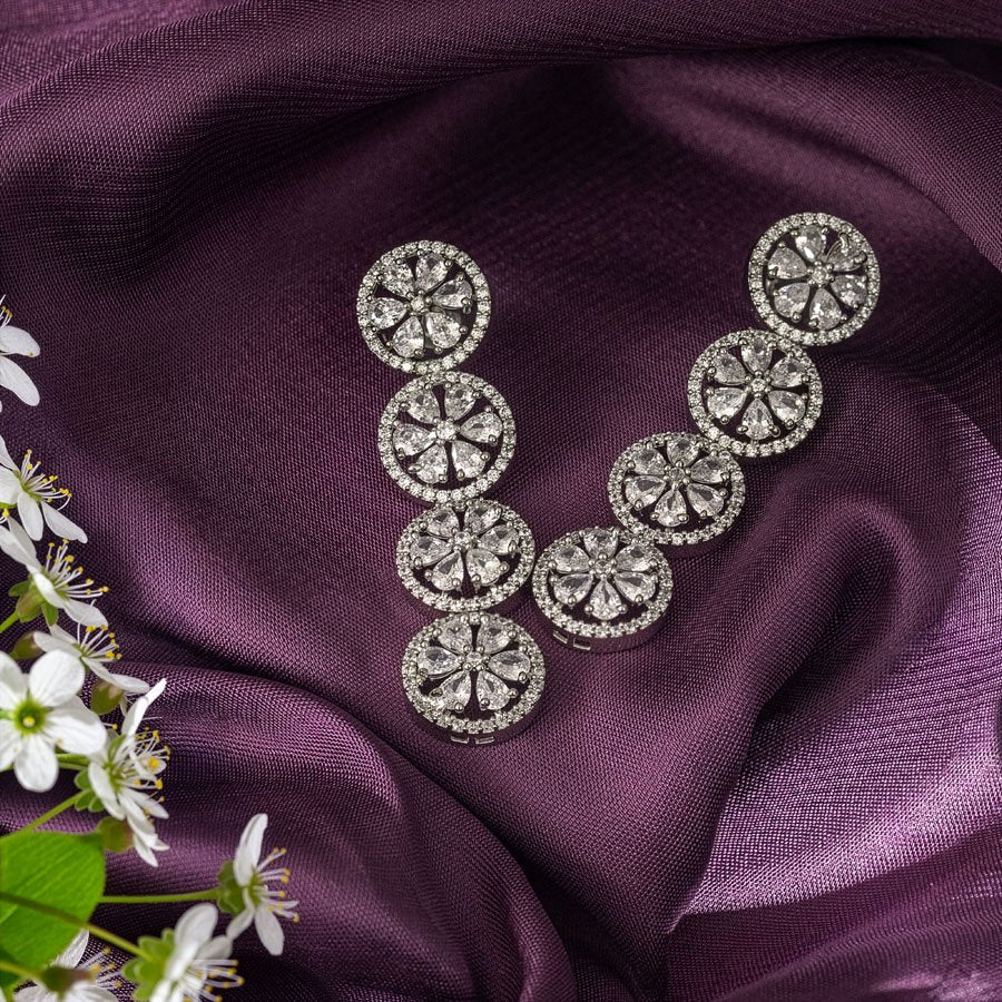 White Silver Polish Lightweight American Diamond Necklace Set for Women for Occasion and Party Wear (MC - NS - 028 - AD - SL) - The Indian Mudra