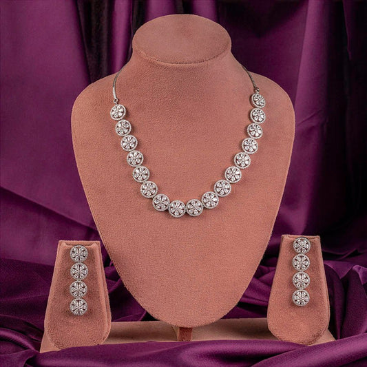 White Silver Polish Lightweight American Diamond Necklace Set for Women for Occasion and Party Wear (MC - NS - 028 - AD - SL) - The Indian Mudra