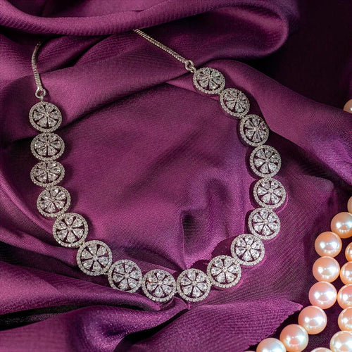 White Silver Polish Lightweight American Diamond Necklace Set for Women for Occasion and Party Wear (MC - NS - 028 - AD - SL) - The Indian Mudra