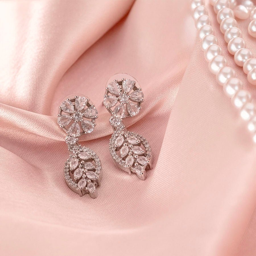 White Silver Polish Short American Diamond Necklace Set Lightweight for Occasion and Party Wear for Women (MC-NS-002-AD-SL) - The Indian Mudra