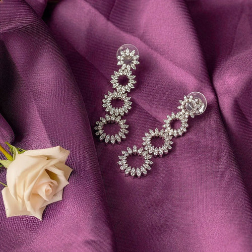 White Silver Polish Short Lightweight American Diamond Necklace Set - The Indian Mudra
