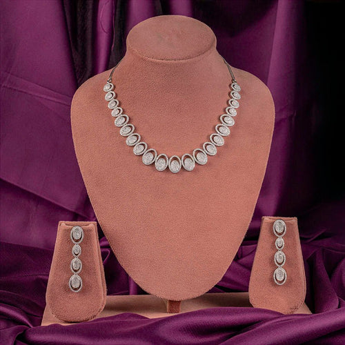 White Silver Polish Short Lightweight American Diamond Necklace Set for Women for Occasion and Party Wear (MC - NS - 026 - AD - SL) - The Indian Mudra